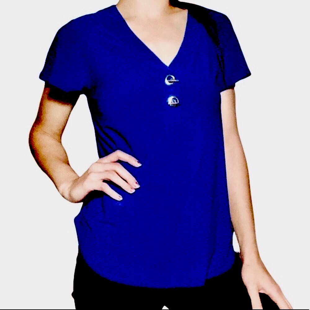 89th + Madison L Royal Blue Casual flowy top with grommet neck details